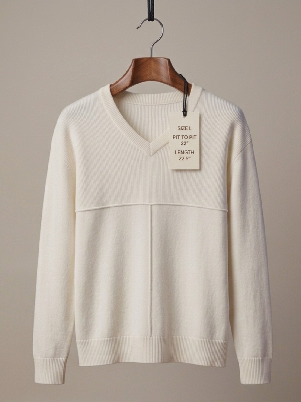 Cherokee  Cotton Ladies Cream V-Neck Pullover Sweater